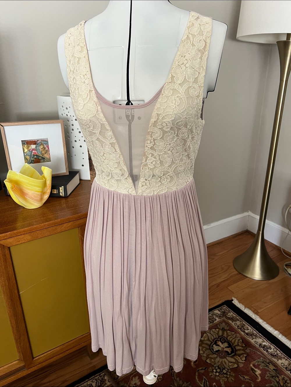 Pins & Needles Blush and Cream Lace Deep-V Pleated Mini Dress